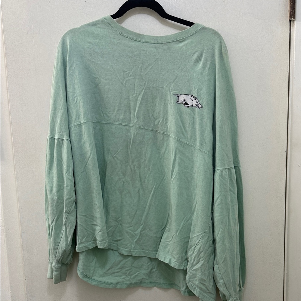 Mint Green Long Sleeve Shirt with Arkansas  razorback Logo